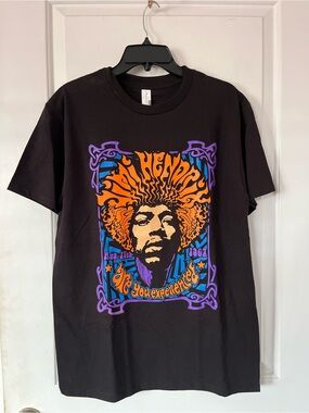 Jimi Hendrix Black Short-Sleeve Graphic Tee w Vibrant Psychedelic Print